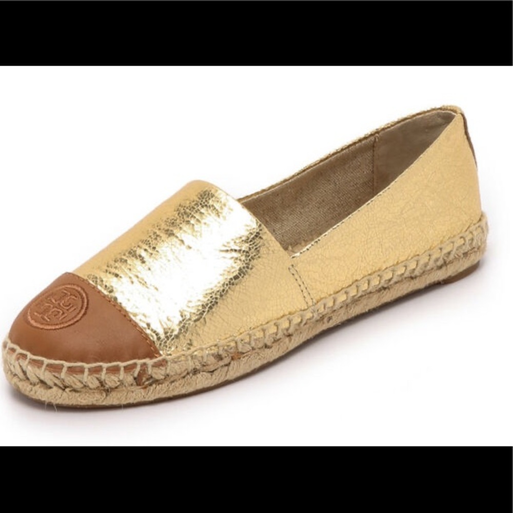 Tory Burch Colorblock Logo Leather Espadrille Gold